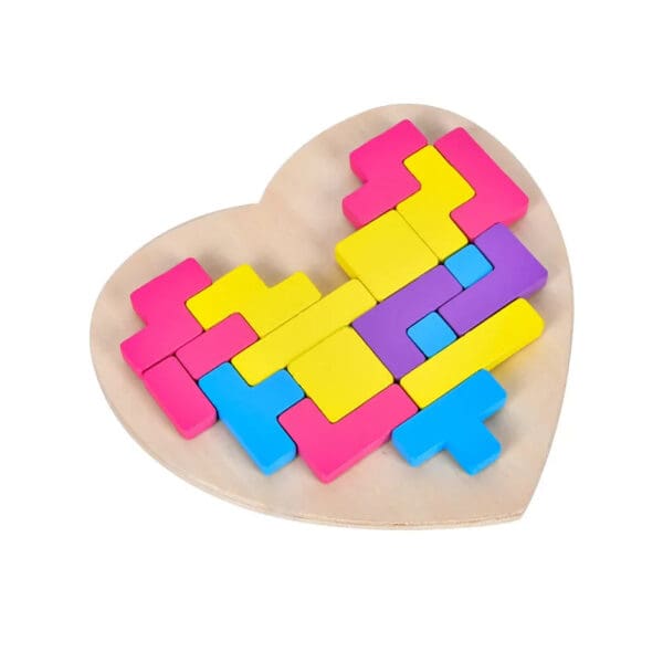 Wholesale Wooden Heart Shape Puzzle Building Blocks Tetris Educational Toy for Kids Logic Thinking Skills Fun Early Learning Toy