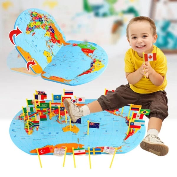 Wholesale Wooden World Map Toy 3D Educational Toy with 36 Country Flags for Kids Geographical Knowledge Dropshipping