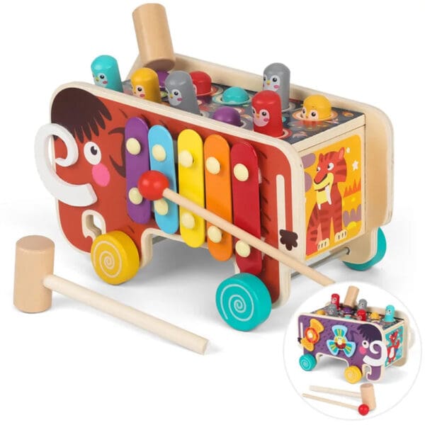 Wholesale Wooden Elephant Whack a Mole Game Educational Toy for Kids Hammer and Xylophone Dropshipping