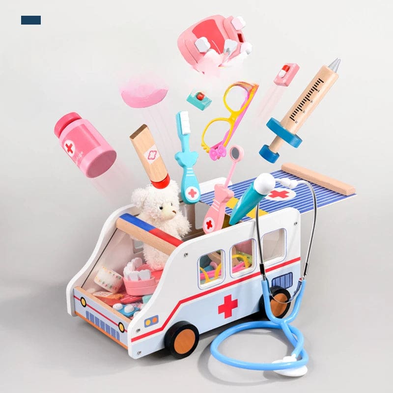 Wholesale Wooden Pretend Play Toys Doctor Set Role Play Ambulance Series Educational Medical Toy for Kids Dentist Gift Fun